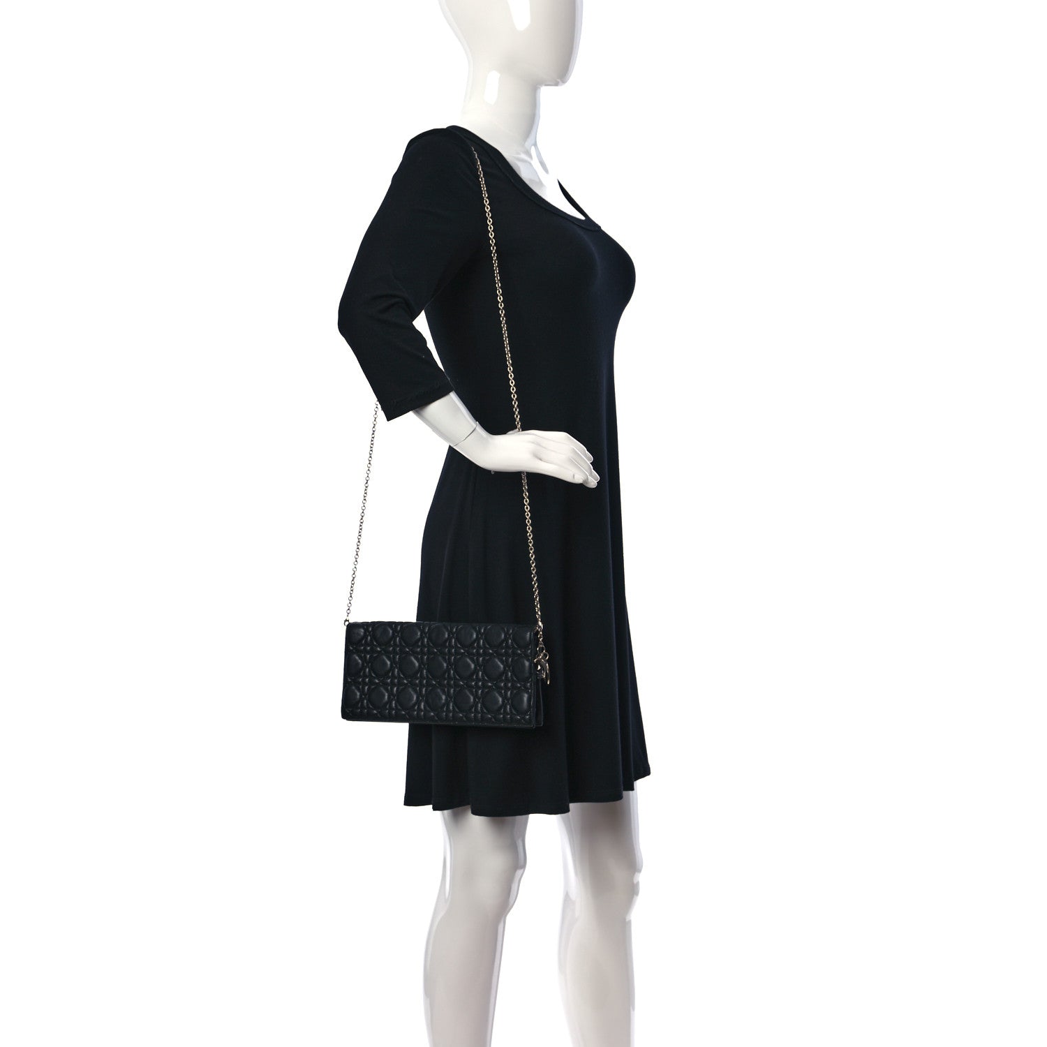 Christian Dior Lambskin Cannage Lady Dior Convertible Clutch Black 3 of 14