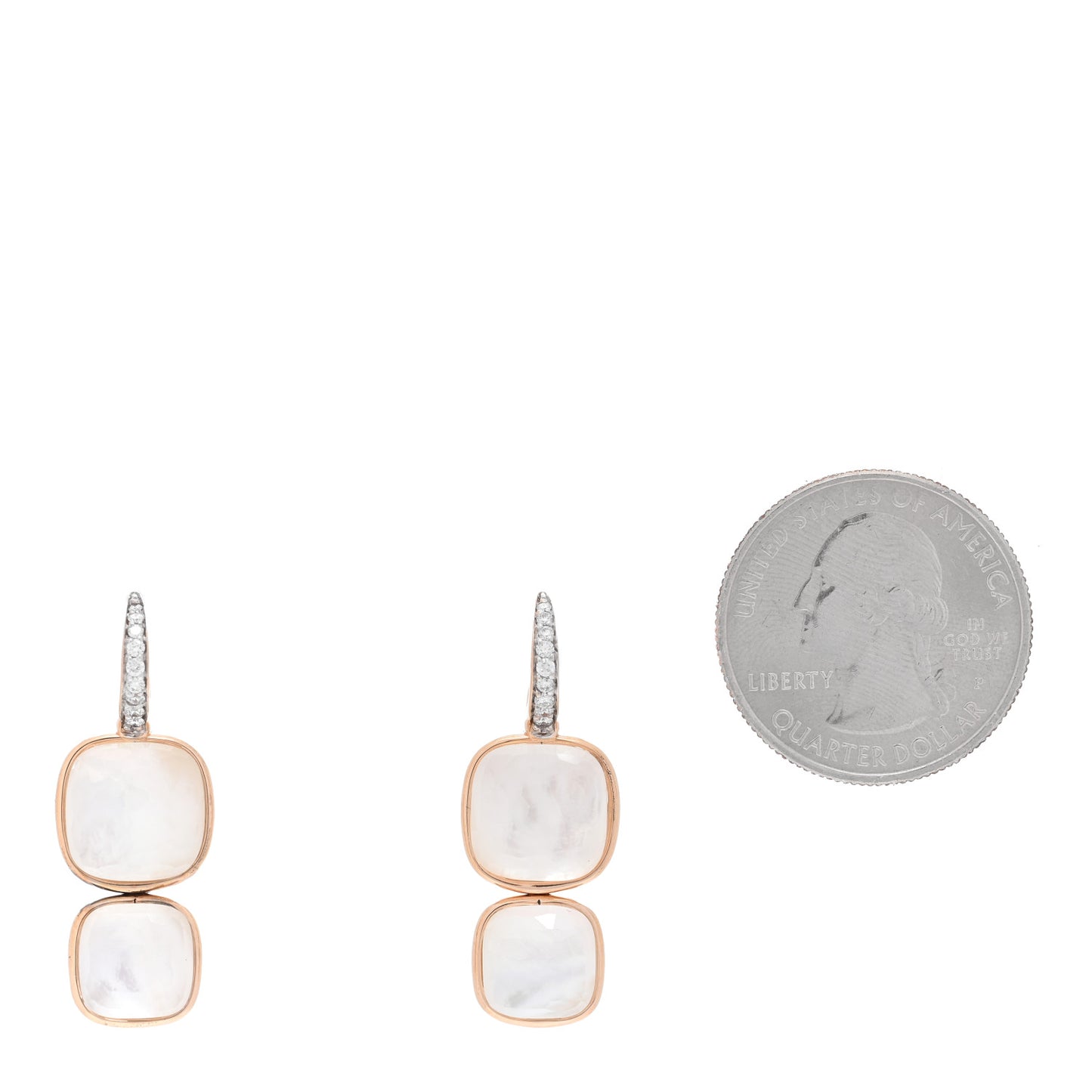 18K Rose Gold Diamond White Topaz Mother of Pearl Nudo Pendant Earrings