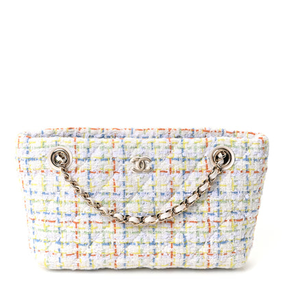 Chanel Tweed Quilted Classic Clutch Tote With Chain White Multicolor 1 of 10