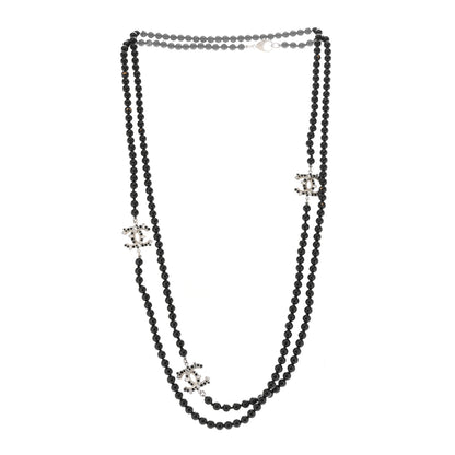 Chanel Metal Crystal Beaded CC Long Necklace Black Silver 3 of 7