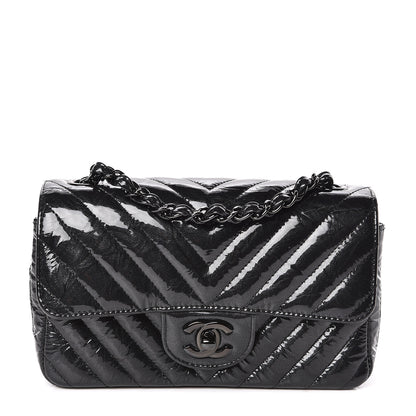 Chanel Patent Metallic Crumpled Calfskin Chevron Quilted Mini Rectangular Flap So Black 1 of 10