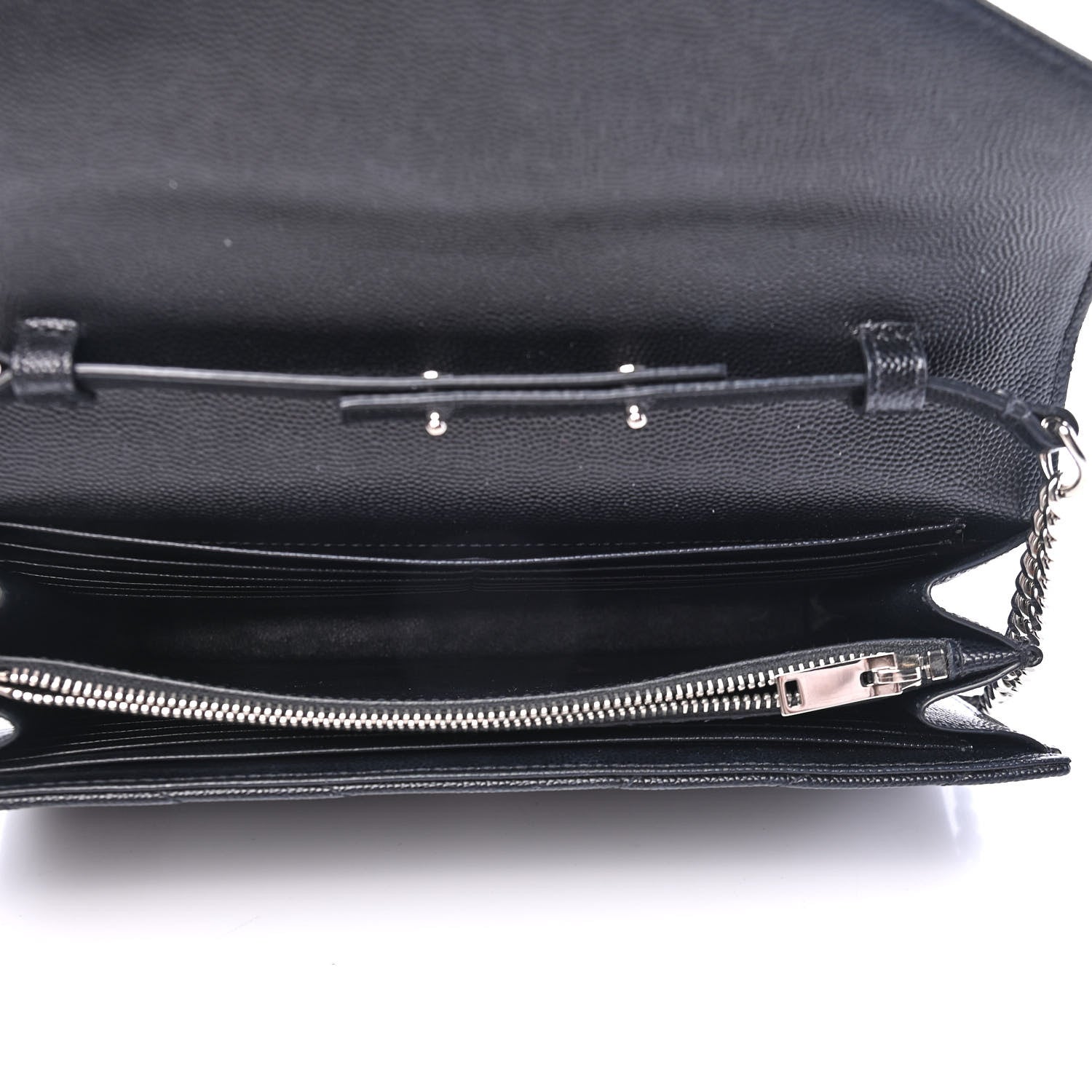 Saint Laurent Grain De Poudre Matelasse Chevron Monogram Chain Wallet Black 4 of 5