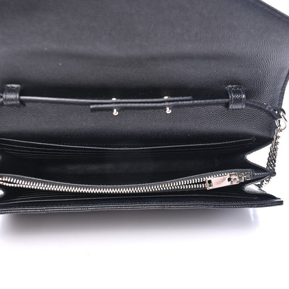Saint Laurent Grain De Poudre Matelasse Chevron Monogram Chain Wallet Black 4 of 5