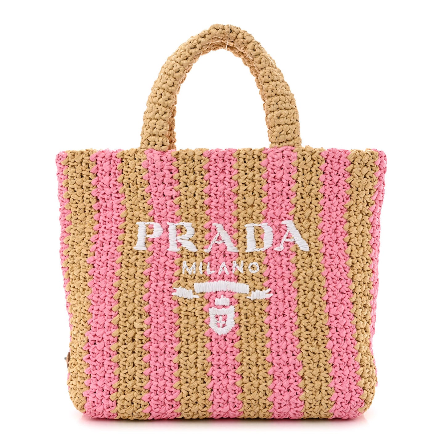 Yarn Raffia Effect Crochet Striped Small Logo Tote Naturale Petalo