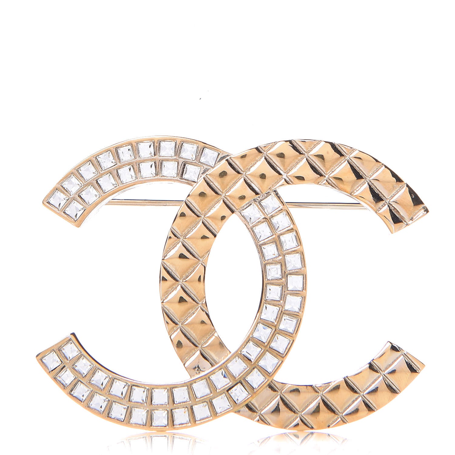 Chanel Baguette Crystal Quilted CC Brooch Gold 1 of 6
