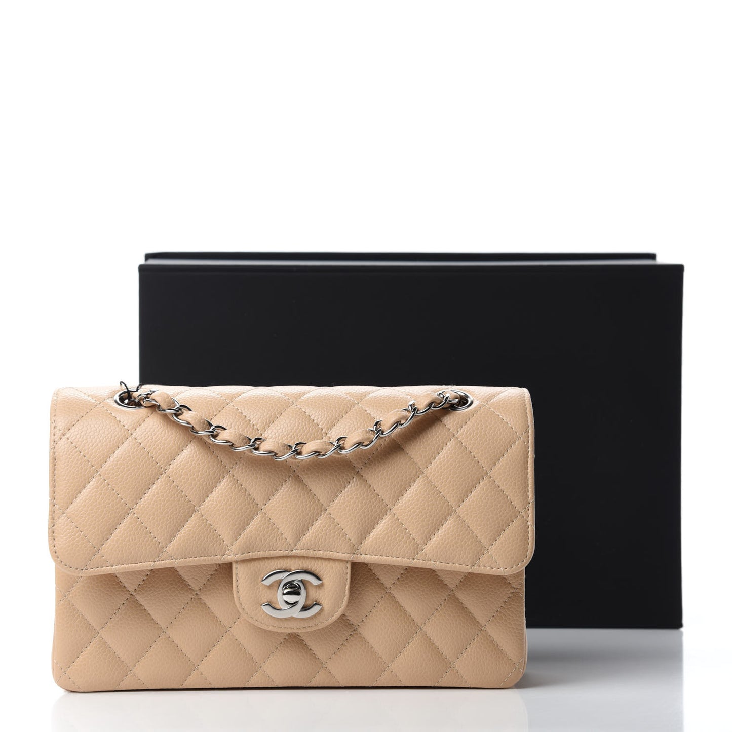 Caviar Quilted Small Double Flap Beige
