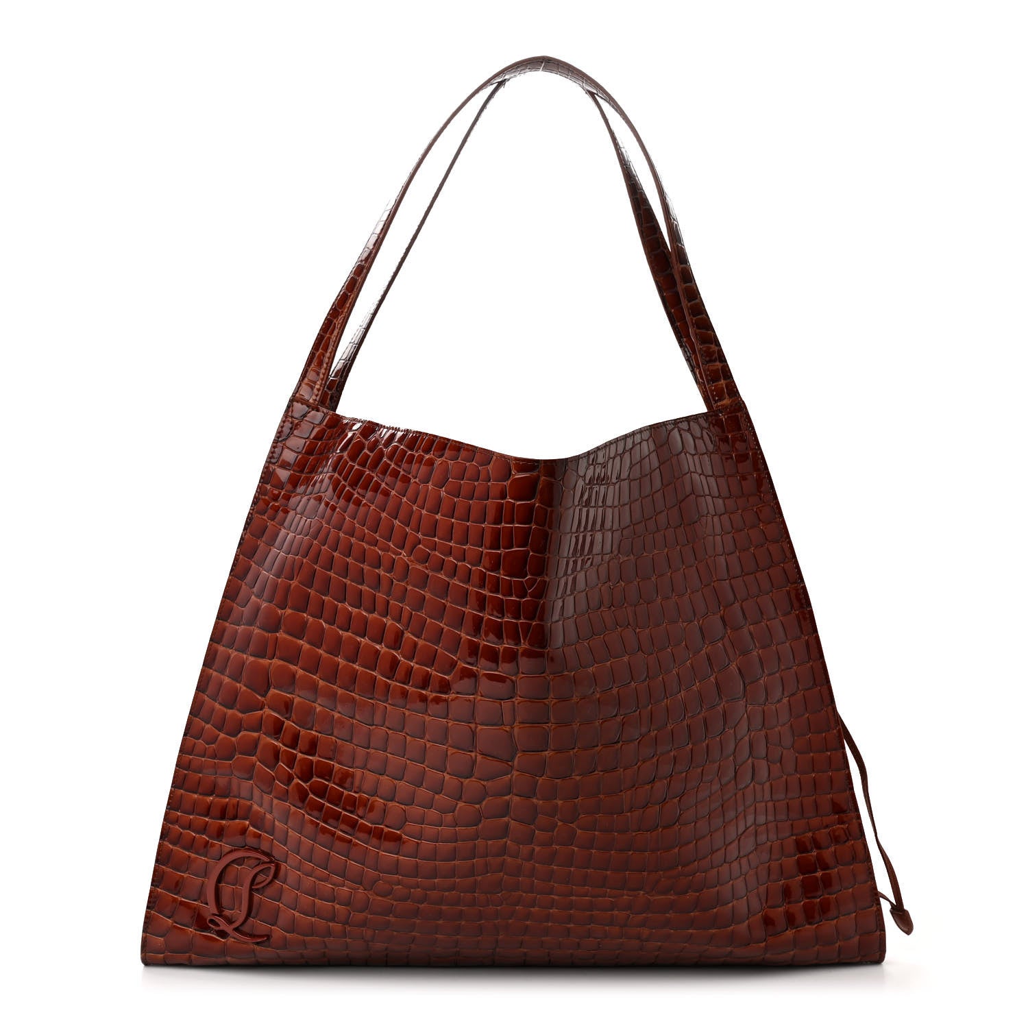 Christian Louboutin Patent Calfskin Crocodile Embossed Le 54 Tote Acajou 1 of 11