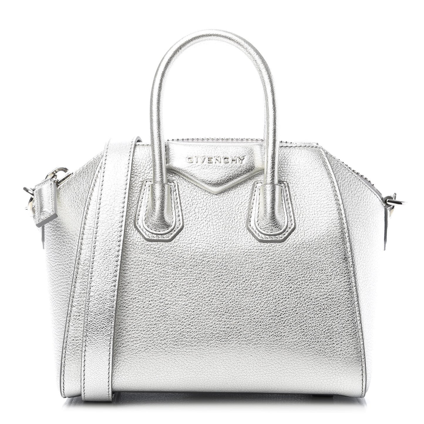 Metallic Sugar Goatskin Mini Antigona Silver