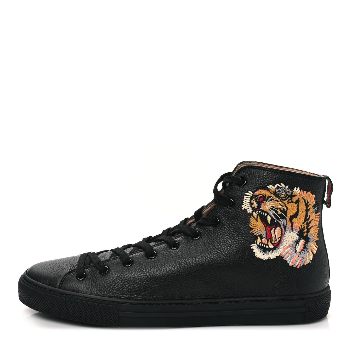 Calfskin Tiger Embroidered Mens High Top Sneakers 11 Black