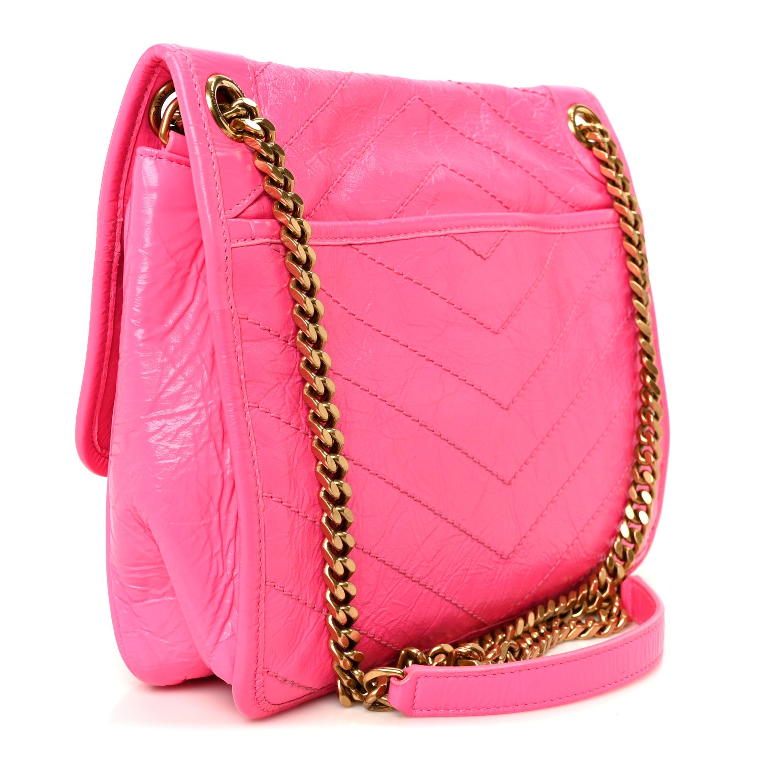 Saint Laurent Crinkled Calfskin Matelasse Monogram Medium Niki Chain Satchel Rose Glow 3 of 11