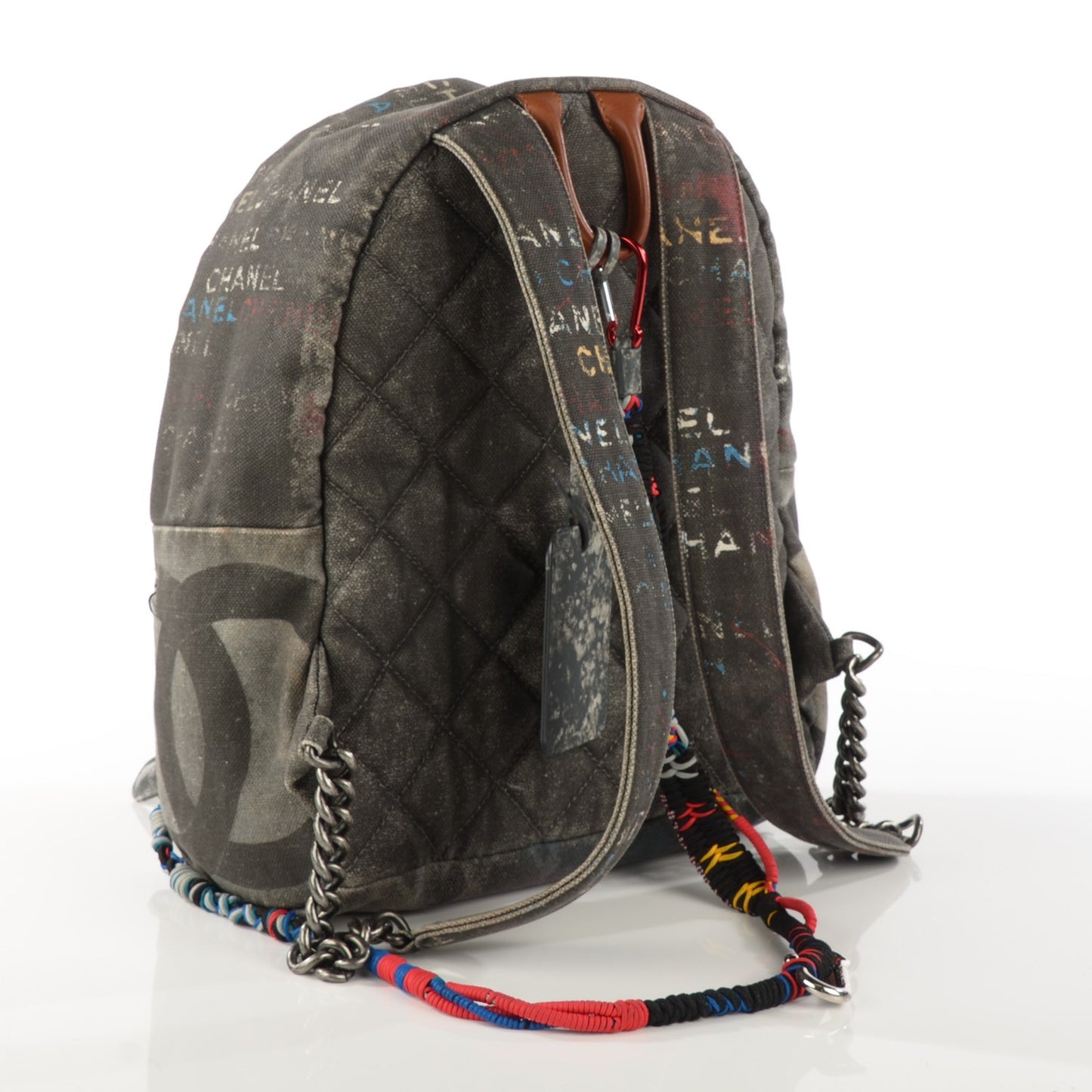 Graffiti Printed Canvas Small Backpack Grey