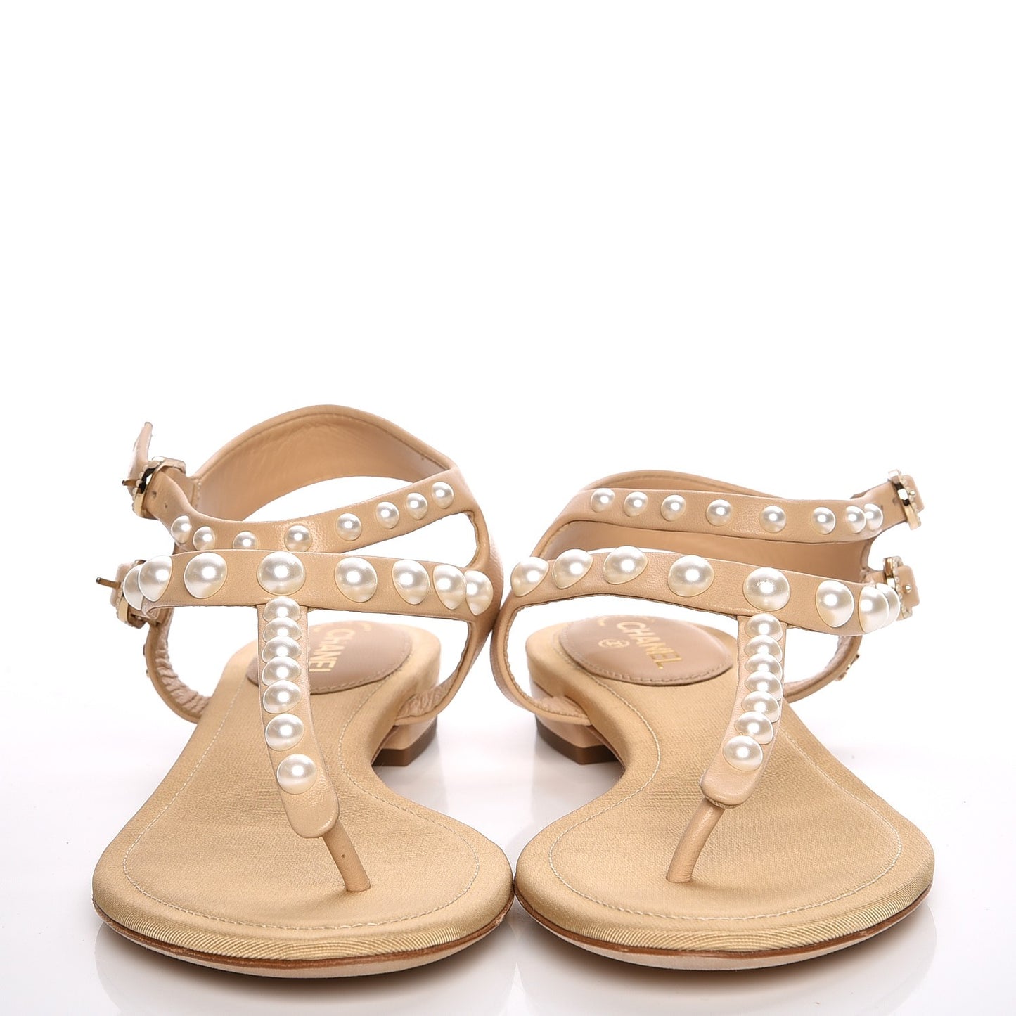 Lambskin Pearl Thong Sandals 35 Beige