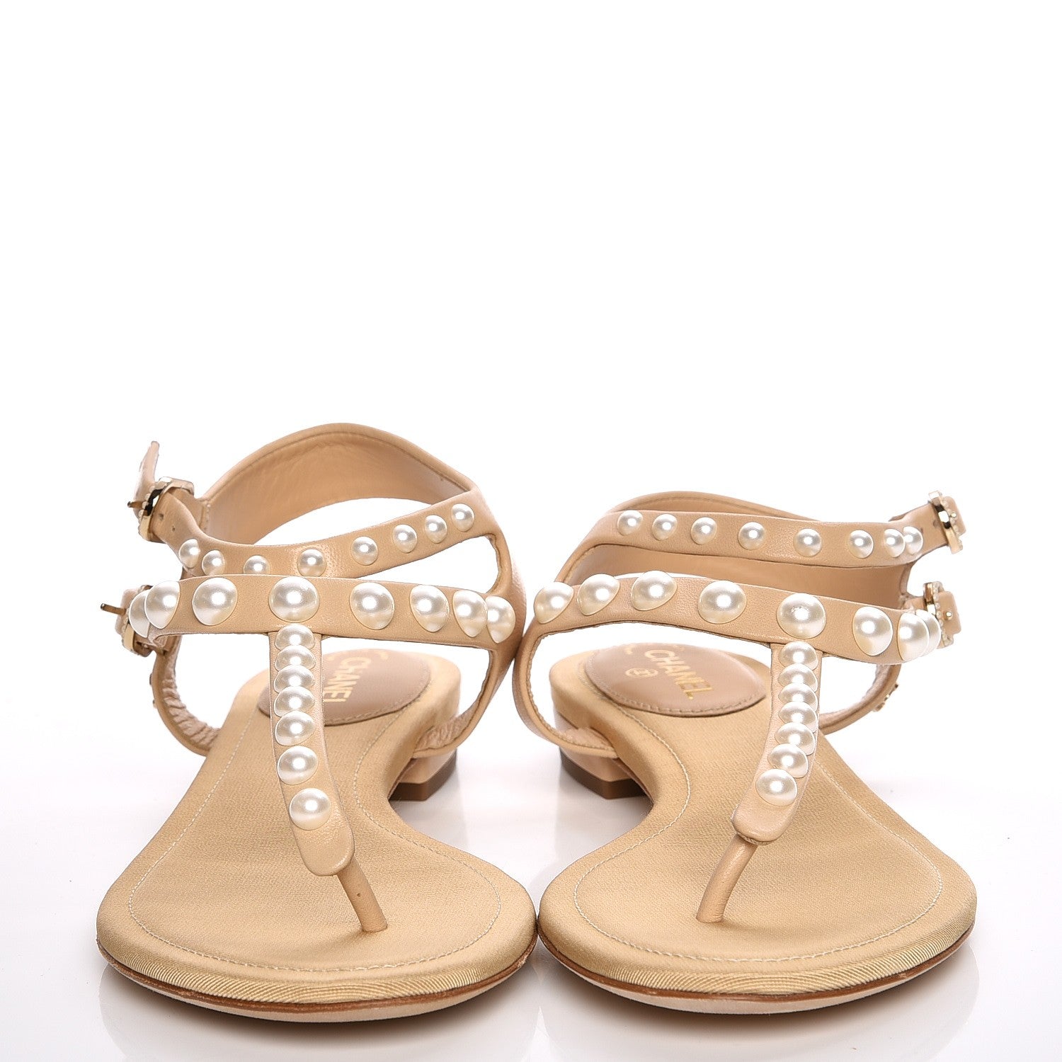 Chanel Lambskin Pearl Thong Sandals 35 Beige 2 of 9