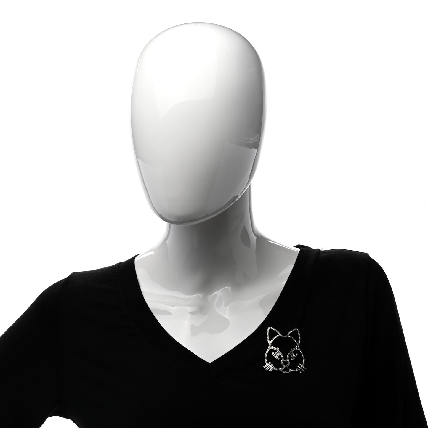 Strass Crystal Emoji Choupette Cat Brooch Silver