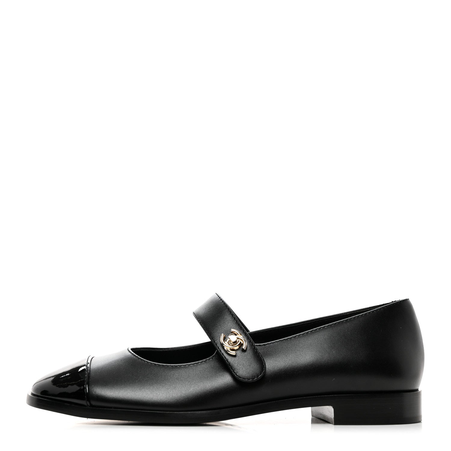 Chanel Calfskin Patent Mary Janes Flats 37.5 Black 1 of 8