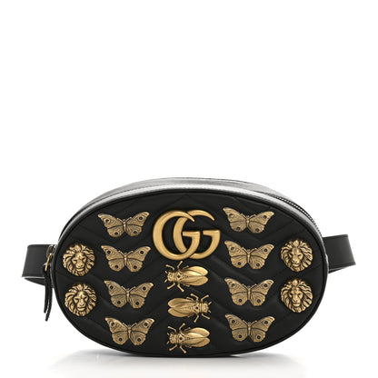 Gucci Calfskin Matelasse Animal Studs GG Marmont Belt Bag 85 34 Black 1 of 13