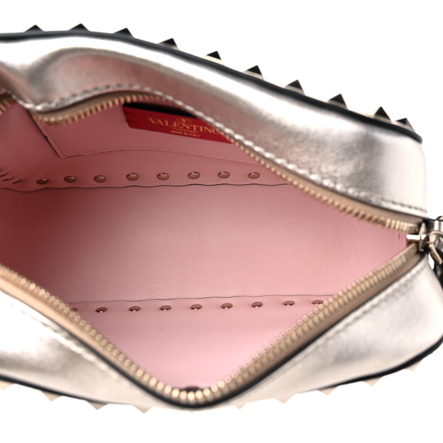 Metallic Calfskin Rockstud Camera Crossbody Bag Gold