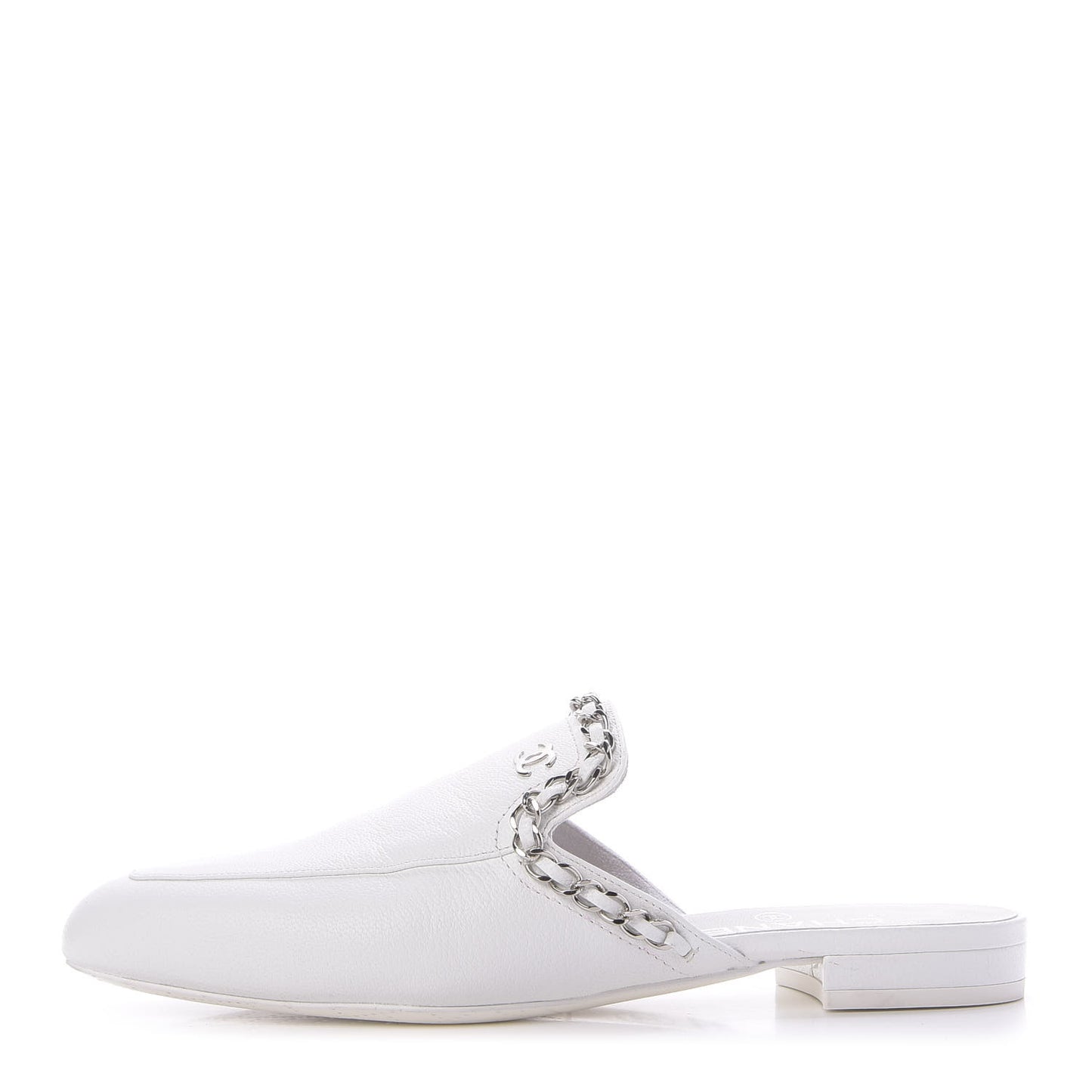 Goatskin Chain CC Mules 35.5 White