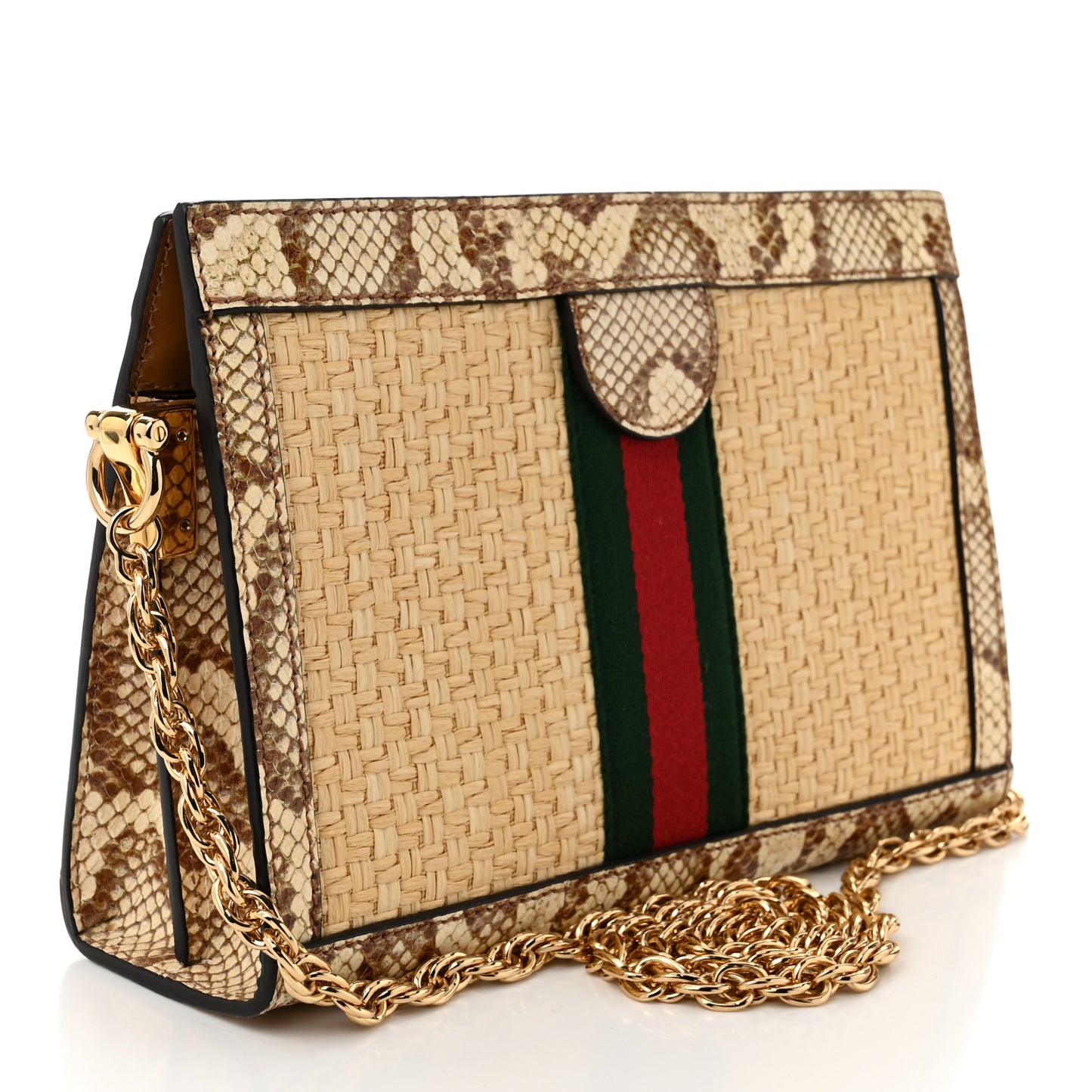 Raffia Elaphe GG Small Ophidia Chain Shoulder Bag Natural Cream Brown