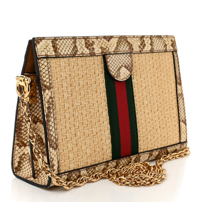Gucci Raffia Elaphe GG Small Ophidia Chain Shoulder Bag Natural Cream Brown 3 of 10