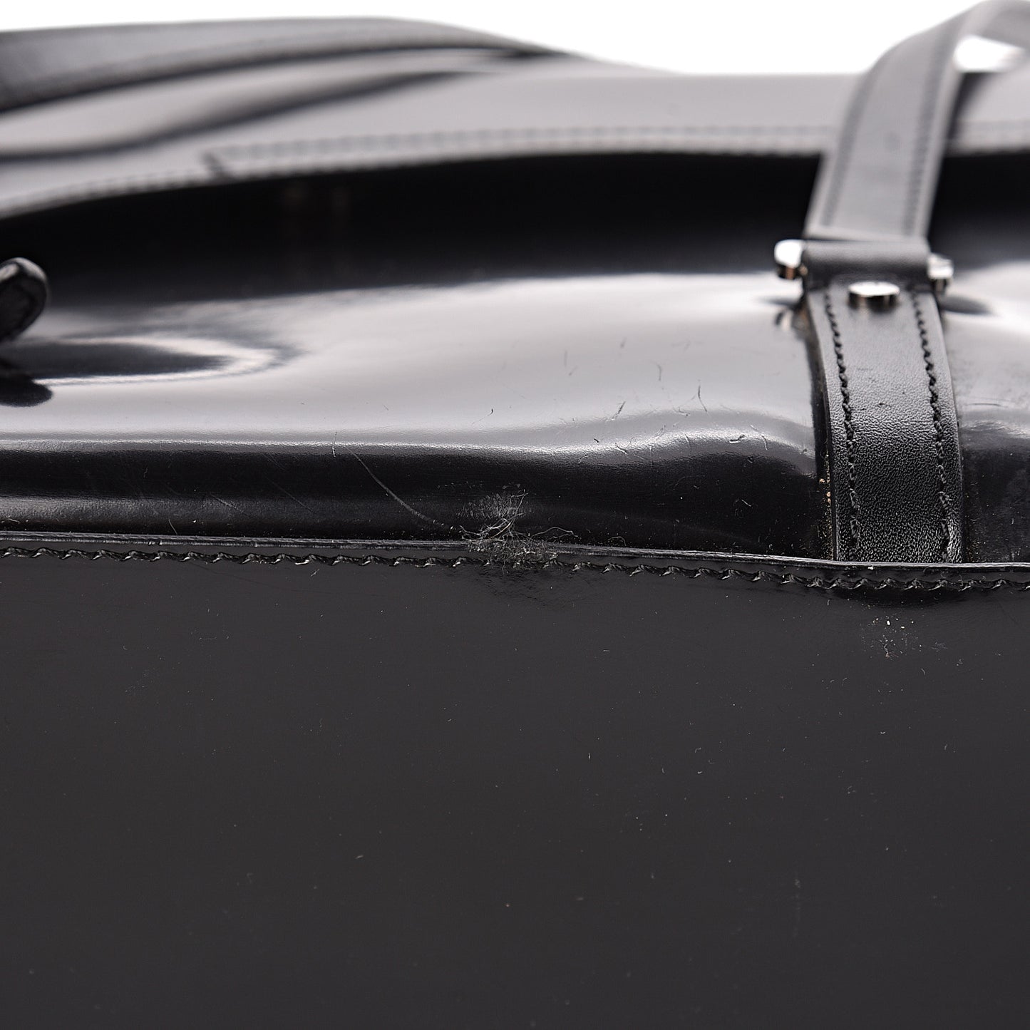 Glazed Calfskin Saddle Shopper Black