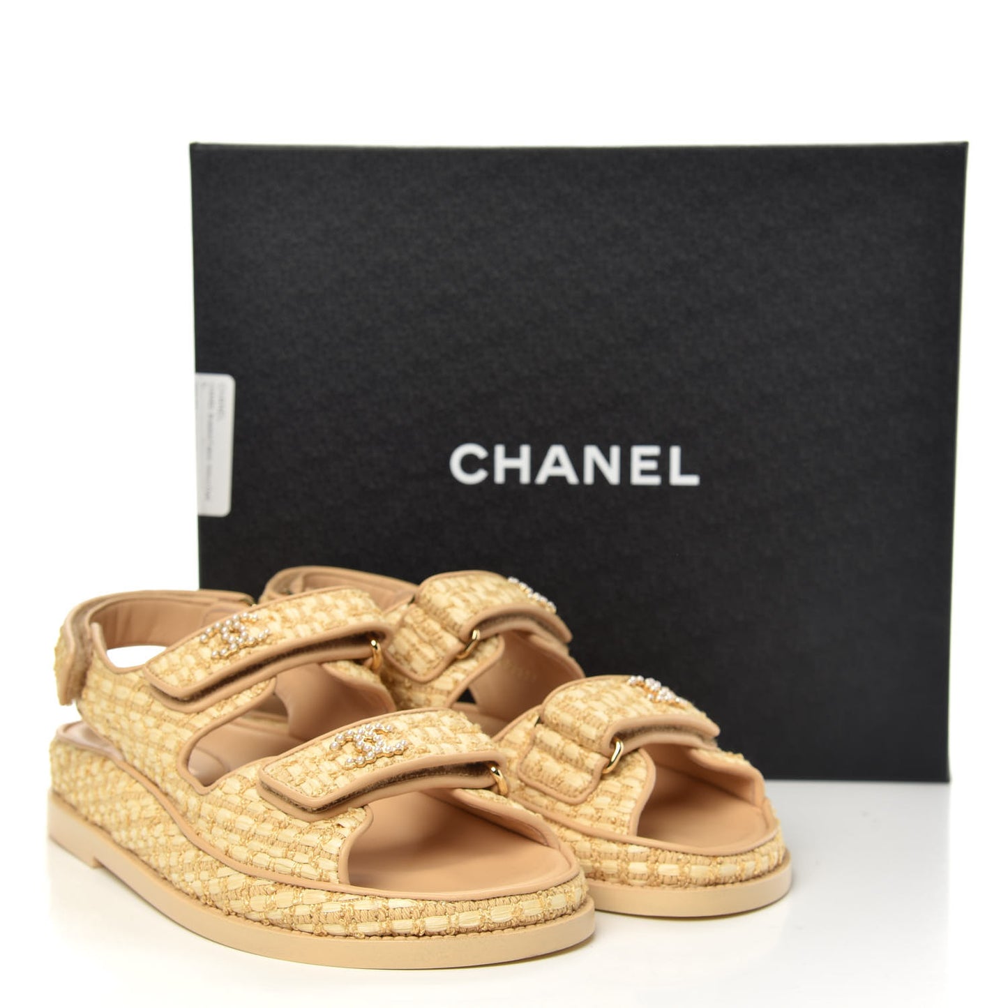 Braided Fabric Velcro Dad Sandals 36 Beige
