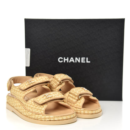 Chanel Braided Fabric Velcro Dad Sandals 36 Beige 9 of 9