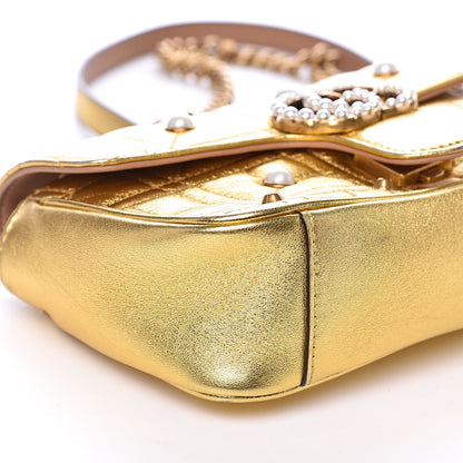 Gucci Metallic Calfskin Matelasse Studded Mini Pearly GG Marmont Shoulder Bag Gold 8 of 10