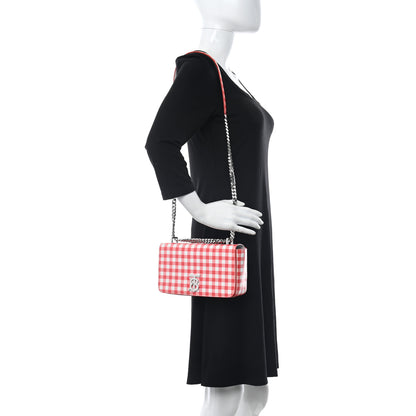 Burberry Calfskin Gingham Print Lola Bag Red White 2 of 10