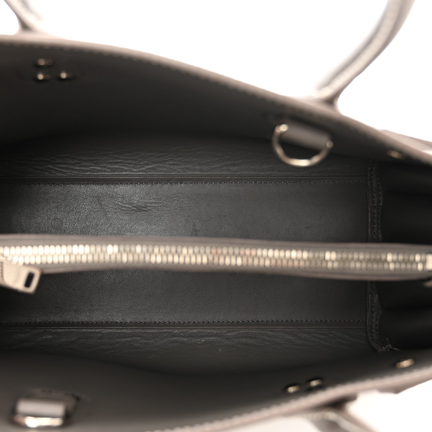 Grained Calfskin Topstich Baby Sac De Jour Fog