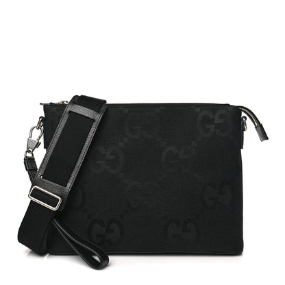 Gucci Monogram Jumbo GG Textured Dollar Calfskin Wristlet Messenger Bag Black 1 of 10