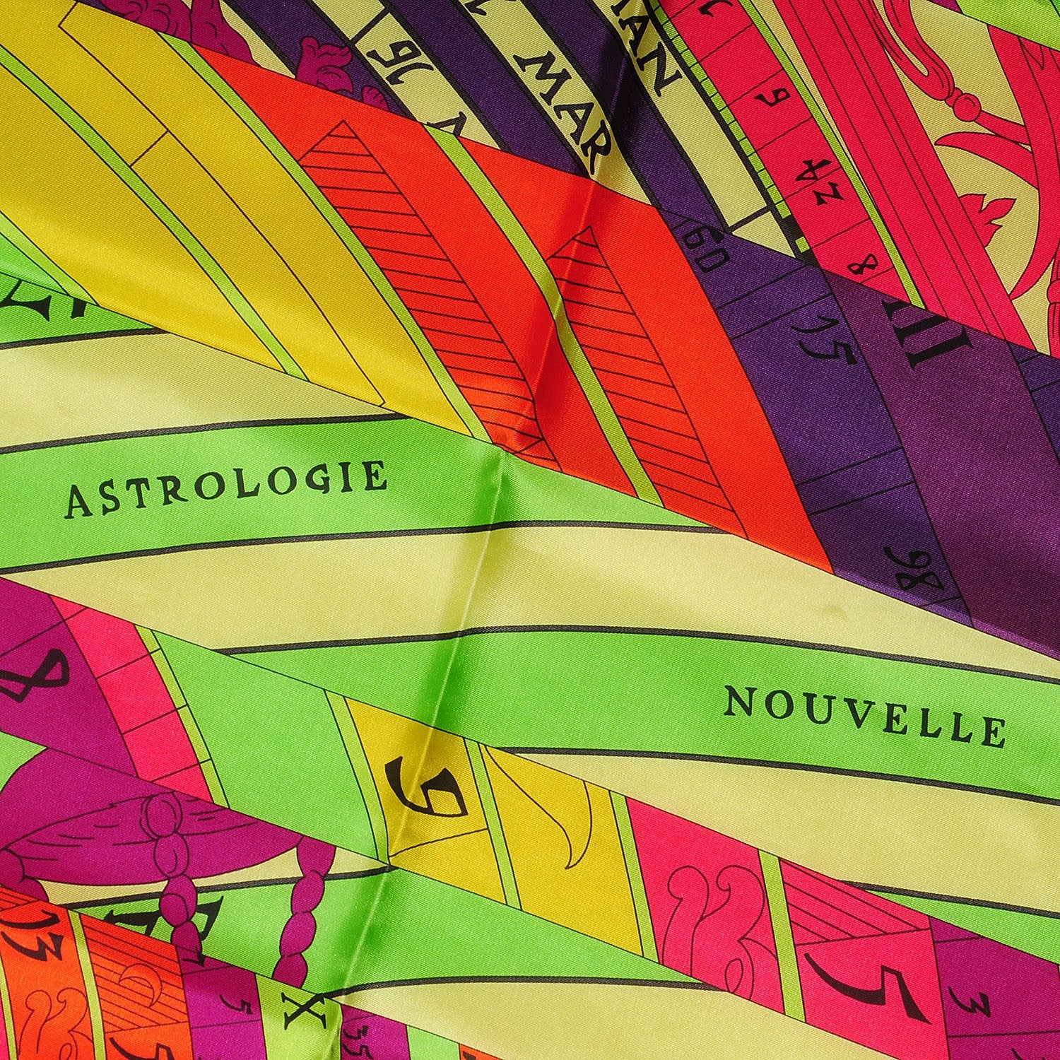 Hermes Summer Twill Silk Astrologie Nouvelle Scarf 140 Vert Fluo Rose Indien Cobalt 3 of 6