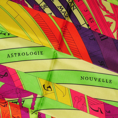 Hermes Summer Twill Silk Astrologie Nouvelle Scarf 140 Vert Fluo Rose Indien Cobalt 3 of 6