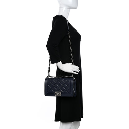 Chanel Lambskin Quilted Medium Boy Flap Navy 2 of 11