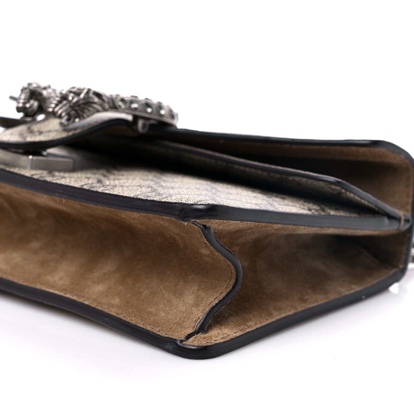 GG Supreme Monogram Suede Crystal Small Dionysus Shoulder Bag Beige Ebony Taupe