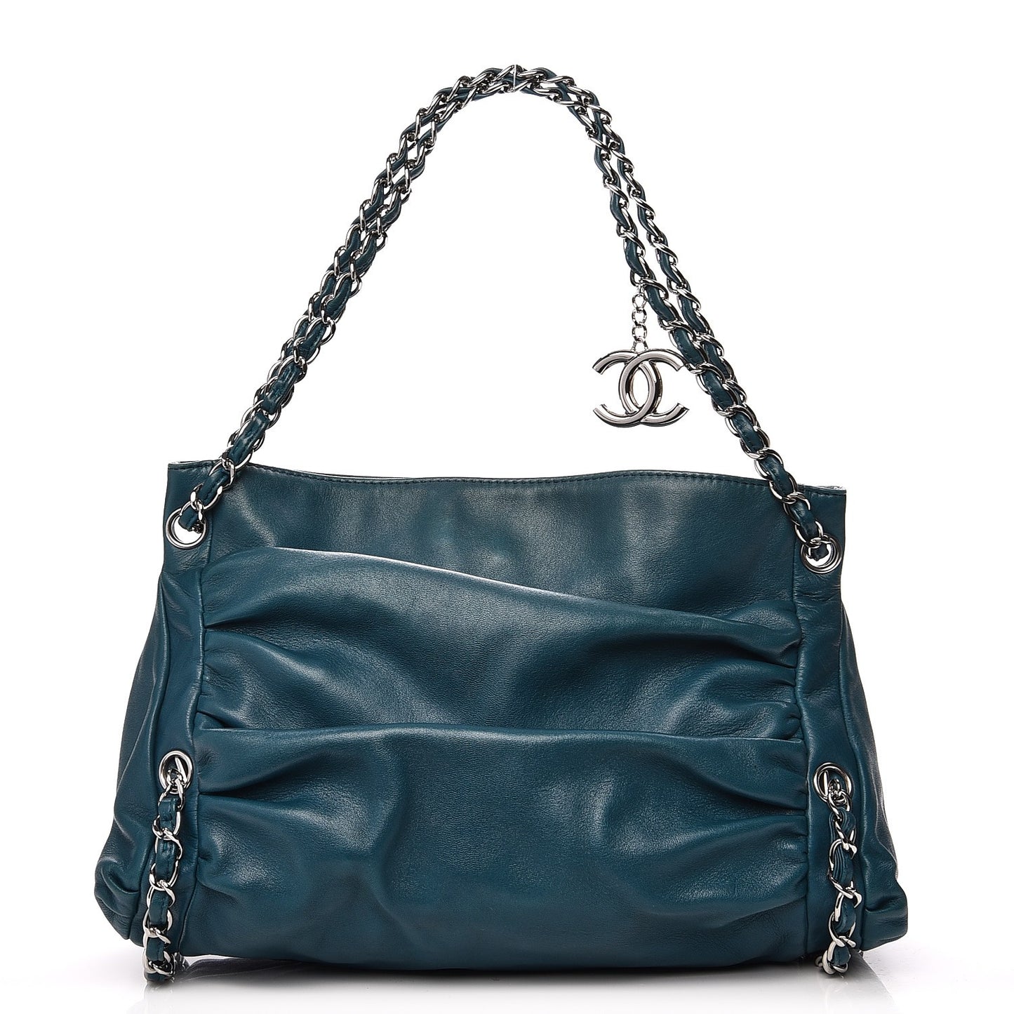 Lambskin Large Sharpei Shoulder Bag Turquoise