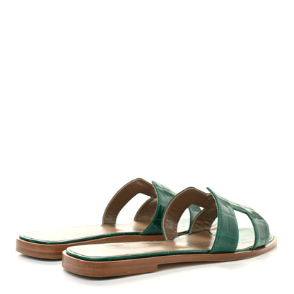 Hermes Shiny Alligator Oran Sandals 38 Emeraude 4 of 8