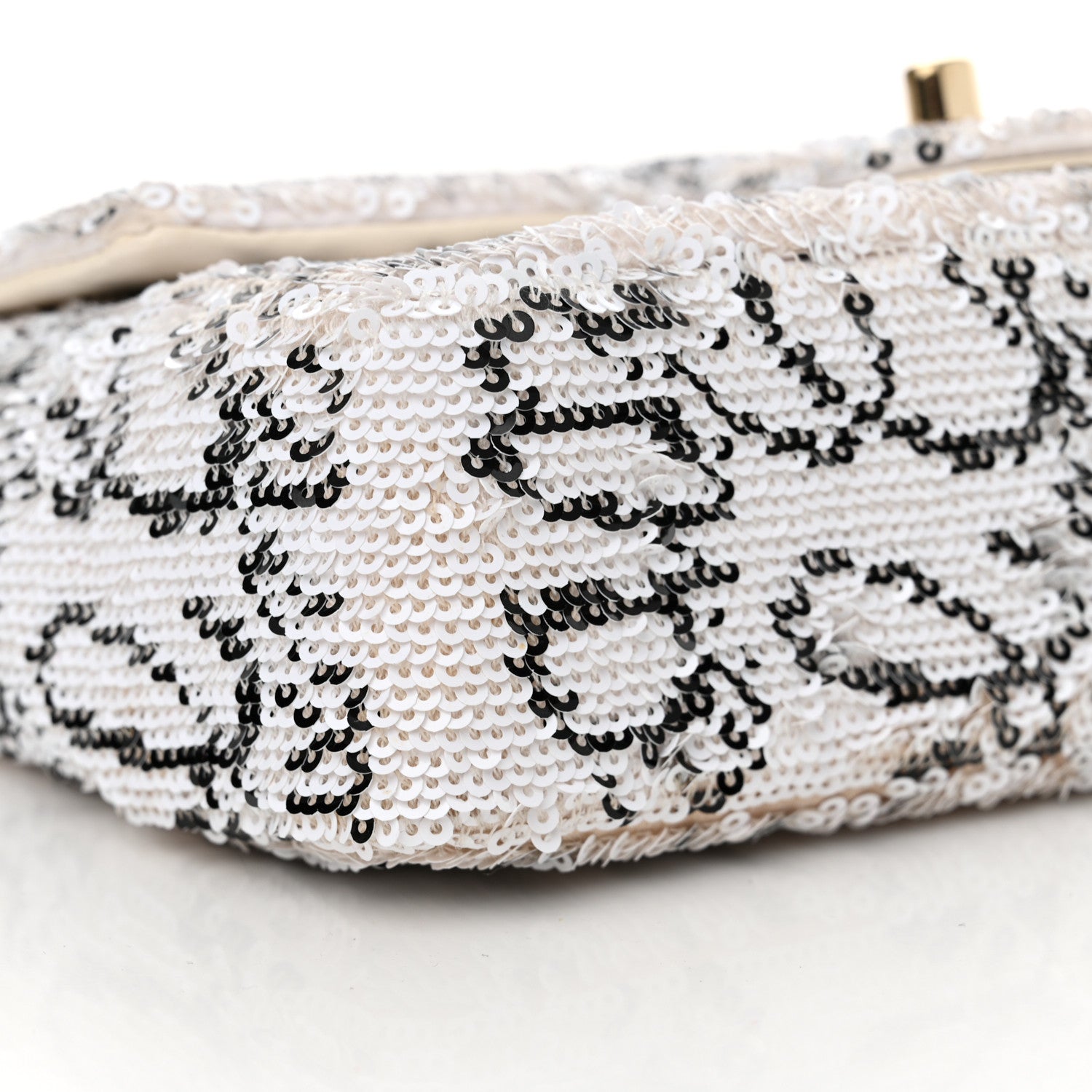 Chanel Sequin Logo Mini Rectangular Flap White Black 9 of 10
