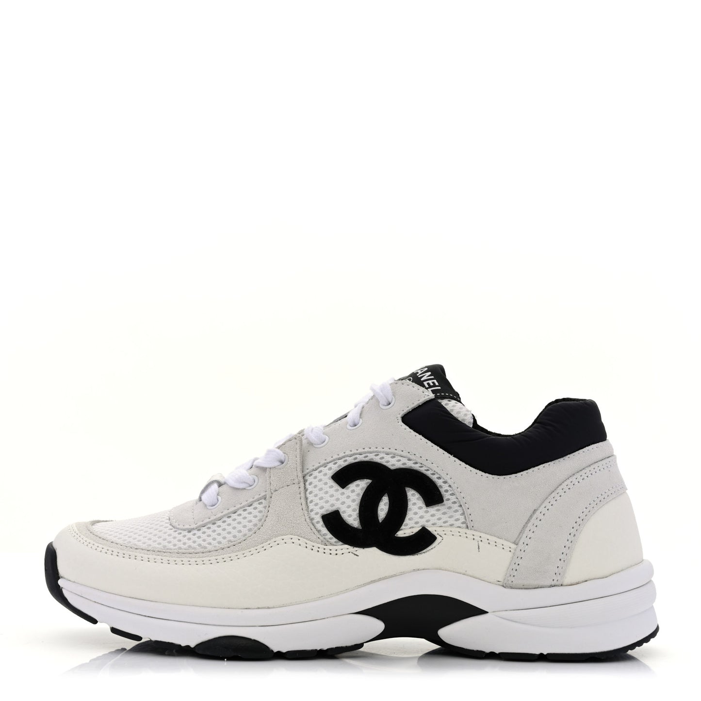 Mesh Suede Calfskin Grained Calfskin Womens CC Sneakers 38.5 White Black