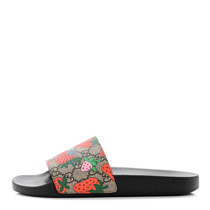 Gucci GG Supreme Monogram Strawberry Slide Sandals 40 Beige Multicolor 1 of 7