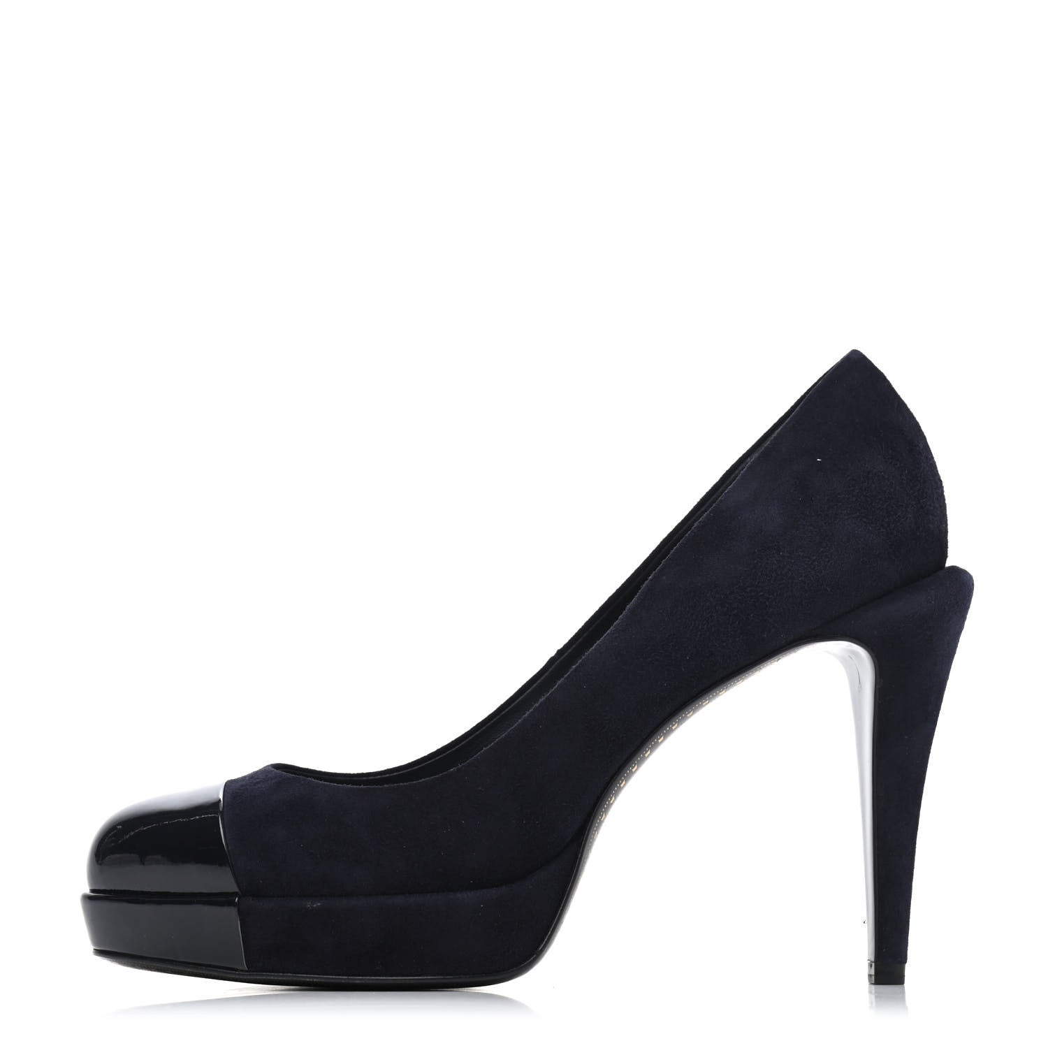 Chanel Suede Patent Cap Toe Pumps 38 Marine Fonce 1 of 4
