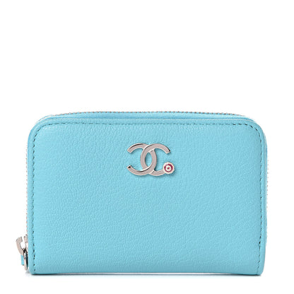 Chanel Goatskin Camellia Zip Coin Purse Blue 1 of 8