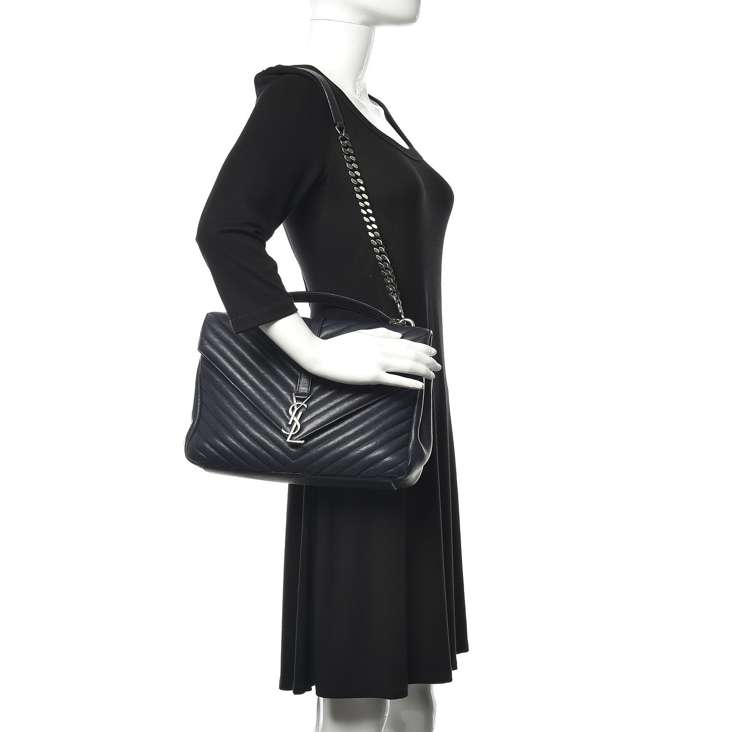 Saint Laurent Sheepskin Matelasse Chevron Monogram Large College Satchel Deep Marine 2 of 13