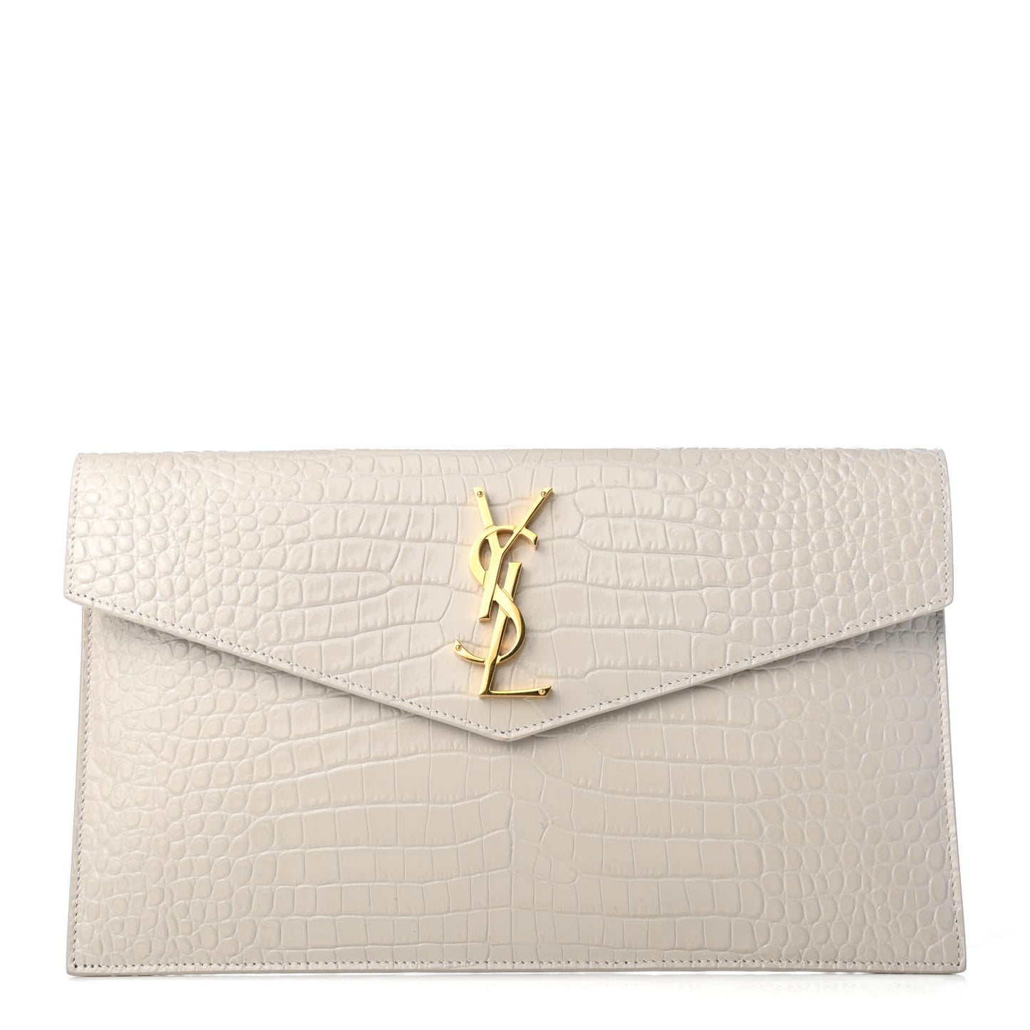 Calfskin Crocodile Embossed Uptown Monogram Clutch Porcellana