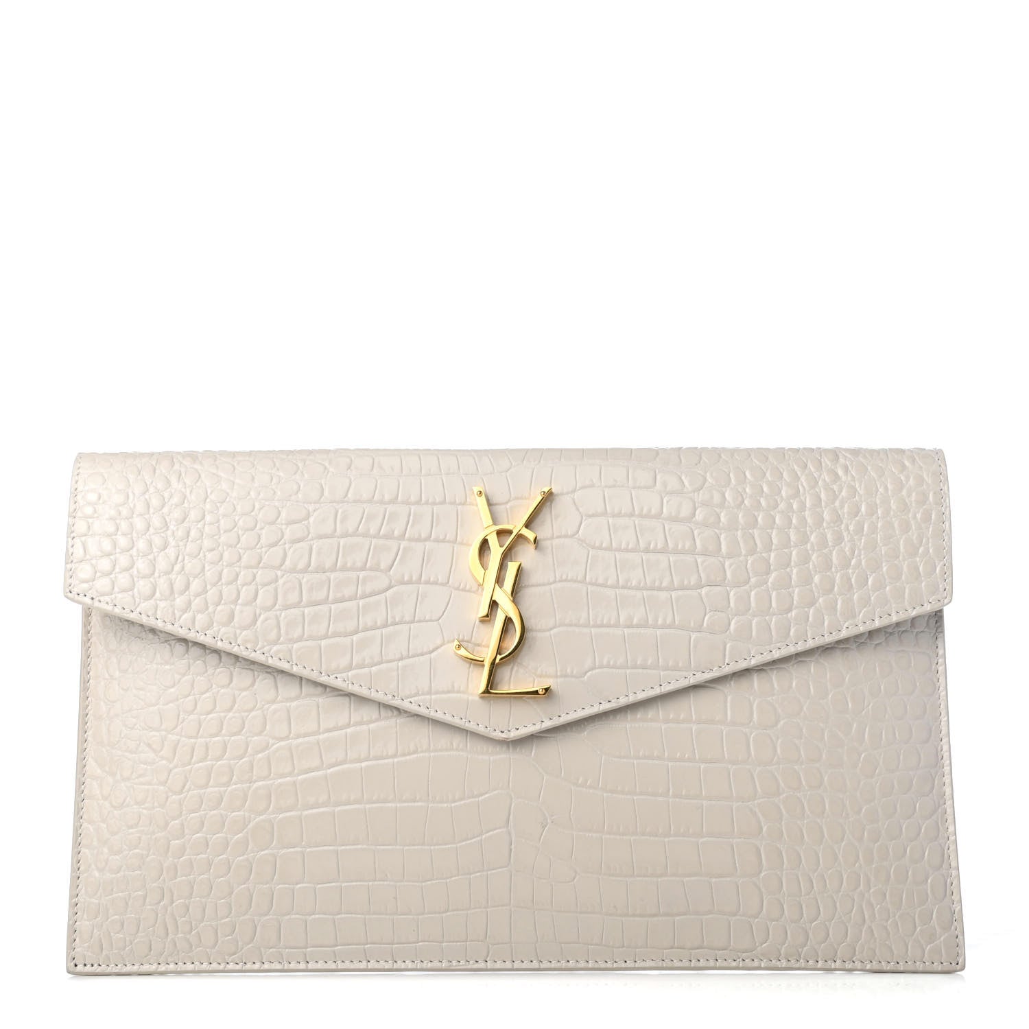 Saint Laurent Calfskin Crocodile Embossed Uptown Monogram Clutch Porcellana 1 of 5