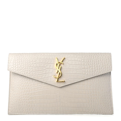 Saint Laurent Calfskin Crocodile Embossed Uptown Monogram Clutch Porcellana 1 of 5