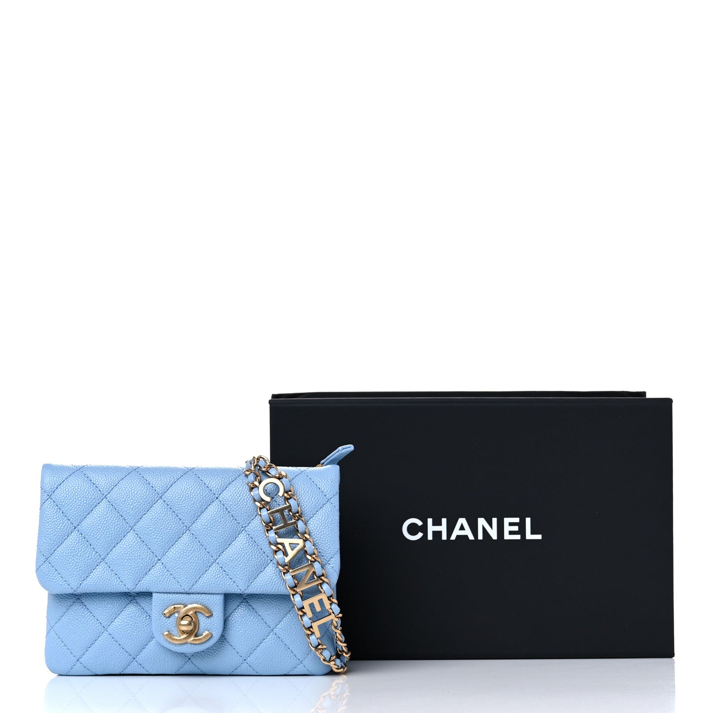 Shiny Caviar Pick Me Up Flap Belt Bag Light Blue