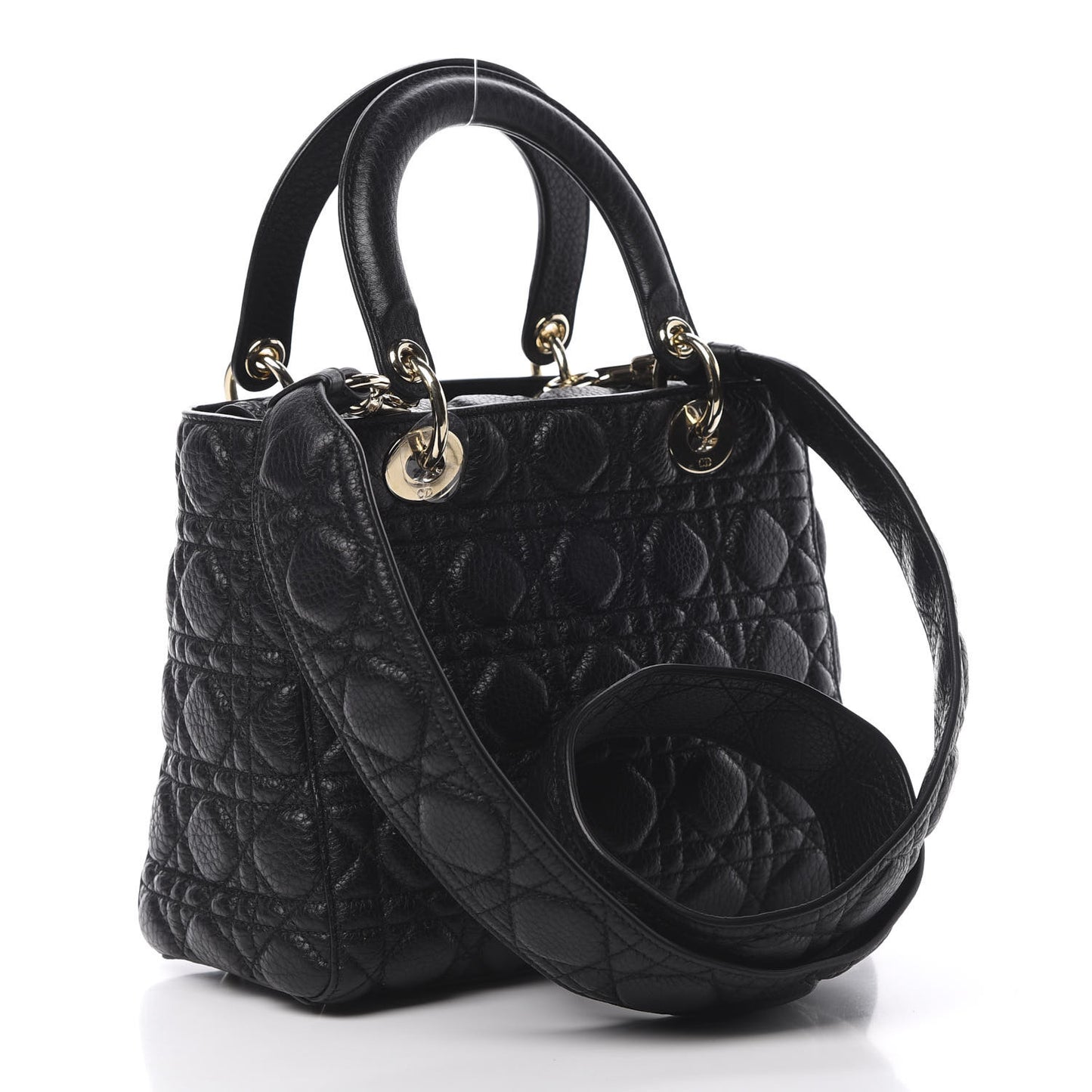 Grained Calfskin Cannage Medium Supple Lady Dior Black