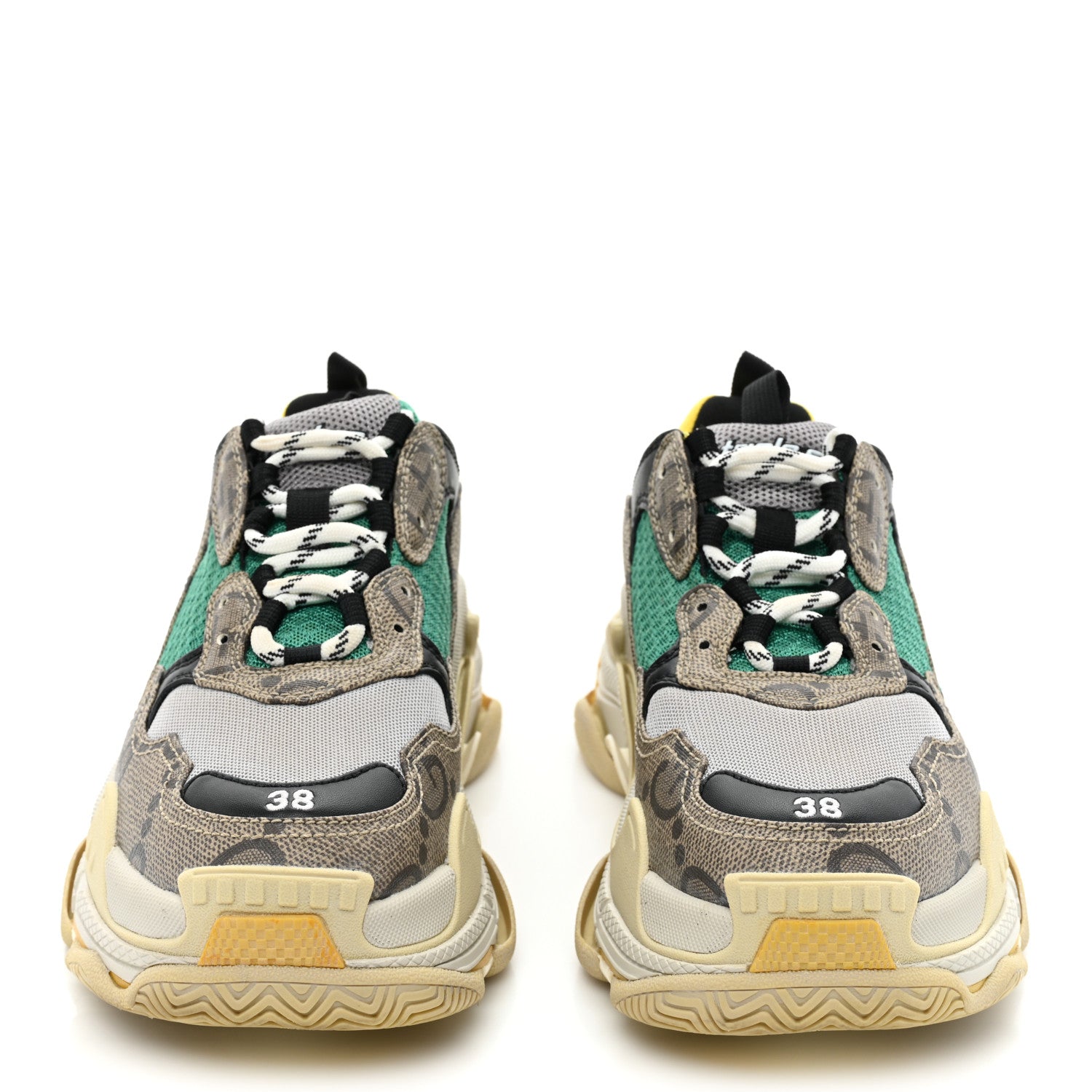 Balenciaga X GUCCI Maxi GG Supreme Monogram Womens Triple S Sneakers 38 Beige Ebony Black Green 2 of 12