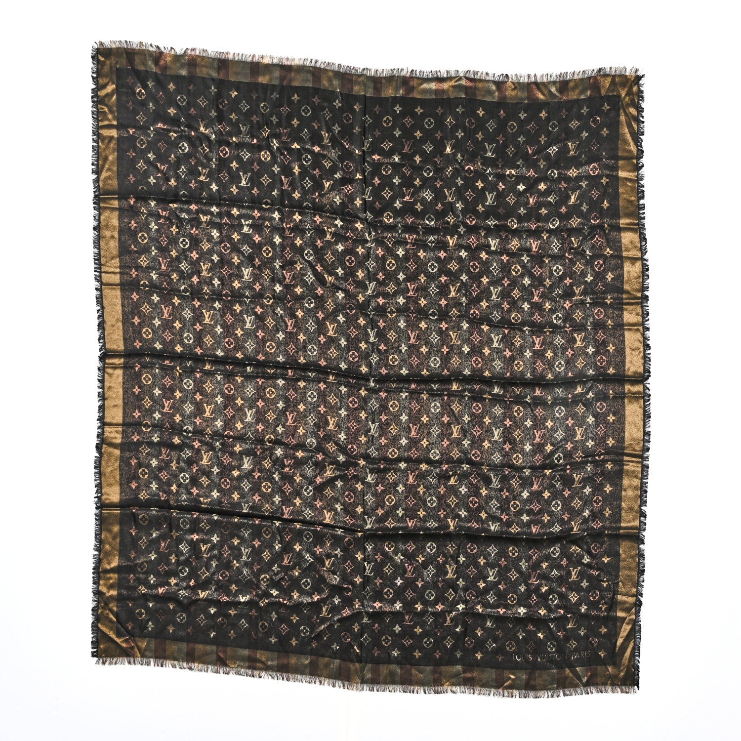 Louis Vuitton Silk Lurex Wool So Shine Monogram Shawl Black 1 of 3